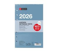 Miquelrius - Recambio agenda anillas 2026, 16 meses, Semana Vista Horizontal, Recambio agenda anillas semanal, Similar A6+ (117 x 182 mm), Repuesto para agenda 6 anillas, CAT-EN-PT