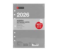 Miquelrius - Recambio agenda anillas 2026, 16 meses, Semana vista vertical, Tamaño A5 ampliado (155 x 213 mm), Planificador interior semanal reemplazable 6 anillas, CAT-EN-PT