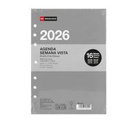 Miquelrius - Recambio agenda anillas 2026, 16 meses, Semana vista vertical, Tamaño A5 ampliado (155 x 213 mm), Planificador interior semanal reemplazable 6 anillas, ES-EN-PT