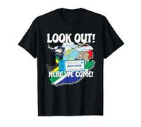 Mira Sudáfrica Aquí Venimos Vacaciones Familiares Camiseta gráfica económica