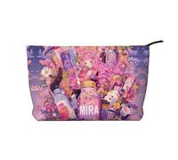 Mirabe - Bolsa de cosméticos de pana de gran capacidad con patrón de palabra de préstamo, bolsa de almacenamiento impermeable de moda para artículos de tocador, Black, Talla única