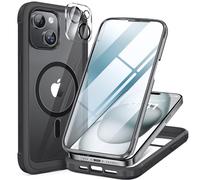 Miracase 360 Grados para iPhone 15 Funda con Magsafe, Protector de Pantalla de Cristal Integrado, protección Completa, Funda magnética antigolpes para iPhone 15 Fundas de 6,1 Pulgadas, Negro