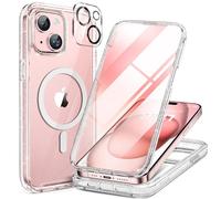 Miracase Funda de la serie Glass para iPhone 15 [compatible con MagSafe] Funda magnética de cuerpo completo con protector de pantalla de vidrio templado 9H integrado antihuellas + protector de lente