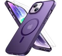 Miracase Funda magnética para iPhone 14 [compatible con MagSafe] [con 2 protectores de pantalla] protección de grado militar, antihuellas, diseño delgado para iPhone 14, morado oscuro