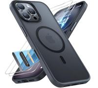 Miracase Funda magnética para iPhone 16 Pro Magsafe[con 2 Cristales Protectores y Control de cámara] Protección Militar Resistente a los Golpes y a los arañazos, Tacto Aterciopelado, Fina, Funda para