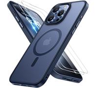 Miracase Funda para iPhone 14 Pro Magsafe [con 2 cristal blindado] [Top protección militar y fuerza magnética] Resistente a los golpes, resistente a los arañazos, tacto aterciopelado, funda fina para
