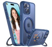 Miracase Funda para iPhone 15 con soporte de 360° para iPhone 15, funda para MagSafe mate, antigolpes, sin huellas dactilares, color azul