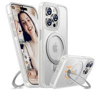 Miracase Funda para iPhone 15 Pro Max Case 360°, soporte para teléfono móvil, sin huellas dactilares, funda para MagSafe 15 Pro Max de 6,7 pulgadas, mate resistente a los golpes (transparente)