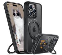 Miracase Funda para iPhone 15 Pro Max Case 360°, soporte para teléfono móvil, sin huellas dactilares, para MagSafe 15 Pro Max de 6,7 pulgadas, mate resistente a los golpes (negro)