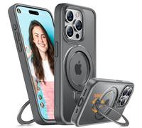 Miracase Funda para iPhone 15 Pro Max Case 360°, soporte para teléfono móvil, sin huellas dactilares, para MagSafe 15 Pro Max de 6,7 pulgadas, mate resistente a los golpes (gris)