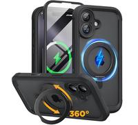 Miracase Funda para iPhone 17 con anillo giratorio de 360 grados, Magsafe, protector de pantalla de cristal integrado, protección completa, funda magnética a prueba de golpes para iPhone 17 fundas de