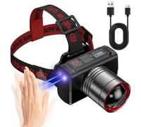 MiracDan Linterna Frontal Inteligente Indicador Digital de Batería, Control por Gestos, LED Recargable, Función Zoom, Linterna Frontal LED Extremadamente Brillante para Jogging, Pesca y Aventura