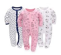 Miracle Baby 3 piezas mamelucos para bebés pijama de bebé saco de dormir de algodón con pies con botones Gr.56 62 68 para niñas recién nacidas