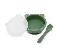 Miracle Baby Bol Bebe Ventosa Silicona, Bol con Ventosa Libre de BPA, Cuenco Infantil con Tapa y Cuchara, Vajilla para Bebé Antideslizante (Verde)