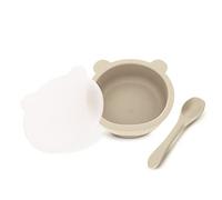 Miracle Baby Bol Bebe Ventosa Silicona, Bol con Ventosa Libre de BPA, Cuenco Infantil con Tapa y Cuchara, Vajilla para Bebé Antideslizante (Blanco)