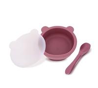 Miracle Baby Bol Bebe Ventosa Silicona, Bol con Ventosa Libre de BPA, Cuenco Infantil con Tapa y Cuchara, Vajilla para Bebé Antideslizante (Rojo)