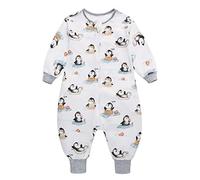 Miracle Baby Saco de Dormir con Piernas para bebé 0.5 TOG Saco de Dormir de Algodón Manga Larga Unisex para Bebés para Niños Niñas (M/1-2 años, Pingüina)