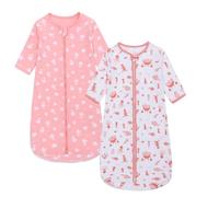 Miracle Baby Saco de dormir portátil para bebé, 100 % algodón, manga larga, paquete de 2 unidades, de 0 a 18 meses, color coral, estrella de mar, L)