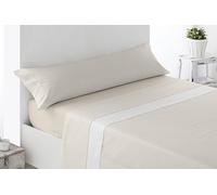 Miracle Home. Juego de sábanas Floreta. Set de 3 Piezas, sábana Bajera Ajustable, encimera y Funda de Almohada. Anti-Peeling. 50% algodón-50% Microfibra cepillada. Beige. 135 x 200. Cama 135
