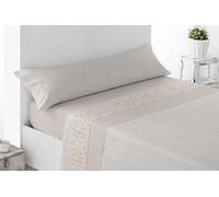 Miracle Home. Juego de sábanas Roda. Set de 3 Piezas, sábana Bajera Ajustable, encimera y Funda de Almohada. Anti Peeling. 50% algodón-50% Microfibra cepillada. Beige. 105 x 200. Cama 105