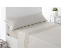 Miracle Home. Juego de sábanas Vichy. Set de 4 Piezas, sábana Bajera Ajustable, encimera y 2 Fundas de Almohada. Anti Peeling.Beige. 180 x 200. Cama 180. 2 Fundas de Almohada de 107x45