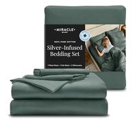 Miracle Made® Sábanas de algodón - Verde Salvia, Queen - Juego de sábanas de 4 Piezas con infusión Plateada, 300 Hilos termorreguladores Miracle Clean & Cool ™