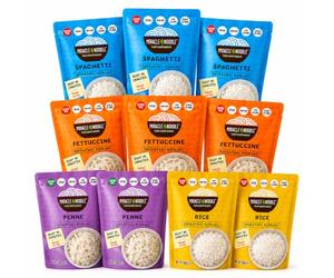 Miracle Noodle Pasta Shirataki de Konjac, Nueva Generación SIN Hidróxido de Calcio, Lista para Usar, Caja Assortida de 10 paquetes de 200g (contiene: 3 Espaguetis, 3 Fettuccine, 2 Penne y 2 Arroz).