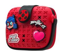 Miraculous Ladybug - Bolso de Mano Rojo Pop n' Swop para Niños, con 4 Insignias para Enganchar, Asa y Cierre de Cremallera, Bolso Ligero, Duradero e Impermeable
