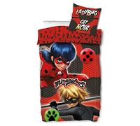 Miraculous Ladybug Duo - Juego de cama infantil (135 x 200 + 80 x 80 cm, 100% algodón, linón Renforcé, calidad de Lady Bug Marinette Dupain-Cheng Adrien Cat Noir Paris Tikki Plag, talla alemana)