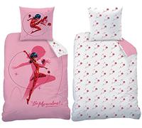 Miraculous Ladybug - Juego de cama infantil (135 x 200 + 80 x 80 cm, 100% algodón, franela, calidad Marinette Adrien Cat Noir Lady Bug Niñas París con cremallera, talla alemana)