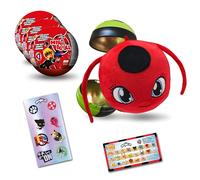Miraculous Ladybug, Juguete Coleccionable cápsula 4-1, Lote de 3, Miraball Sorpresa: Kwami de Felpa elástica, Bola de Metal con imágenes de los Personajes, Pegatinas con Purpurina, Cinta para Colgar