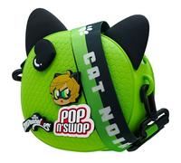 Miraculous Ladybug Pop n' Swop - Bolso para niños, con 4 insignias de clip, asa y cremallera, bolsa ligera, duradera e impermeable, Verde - Gato Negro, 8" L x 3.5" W x 6.5" H
