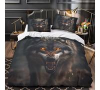 mirada de lobo salvaje 3D Impresión Funda de edredón 3pz Microfibra resistente estilo animal salvaje Edredón funda 2 fundas antidesvanecimiento Adolescentes Adultos jóvenes Single (135x200cm)