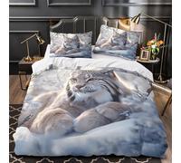 Mirada del lince nevado Funda de Edredón Cremallera Oculta Microfibra Suave 3 Piezas Estampado 3D con Fundas de Almohada Suave Retrato de animal salvaje Funda Edredon for familia Single（135x200cm）