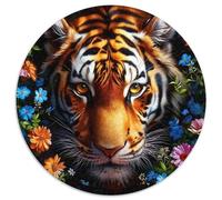 Mirada del Tigre Puzzle 1000 Piezas Puzzles La ferocidad de los Tigres Puzzle Circular De Arte De Juego Cultivar El Pensamiento De Arte De Juego para Niños Descompresióny Regalo 1000pcs (67.5x67.5cm)