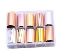 Mirador de foil de arte de uñas Pegatina de transferencia de papel de aluminio Decoración de manicura de bricolaje 10 Rollos, papel de aluminio para uñas