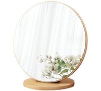 Mirador de tocador Mirror Base de madera Espejo de maquillaje redondo 90 ° Tocador rotativo 11.8in Tapa de alta definición para el dormitorio del dormitorio del hogar