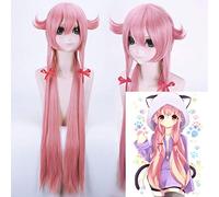 Mirai Nikki Gasai Yuno para mujer Peluca de cosplay de anime 100CM Peluca de pelo sintético sintético largo recto rosa resistente al calor