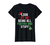 Mírame Siendo Todo Festivo Y Cosas Vacaciones De Navidad Camiseta gráfica económica, Mujer, Negro, XL