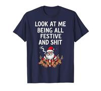 Mírame Siendo Todo Festivo y Mierda sarcástico Look Festivo Camiseta, Hombre, Azul Marino, XL