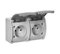 Miratic Enchufe Doble Pared - Enchufe de Superficie 2x2P+T Enchufe Doble Superficie IP44 - Enchufe tipo E (Gris)