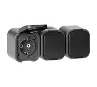 Miratic Enchufe Triple Pared IP54 a Prueba de Salpicaduras con Tapa Enchufe Multiple Schuko Toma de Corriente para Garaje Sótano y Zonas Húmedas (Gris-Negro)