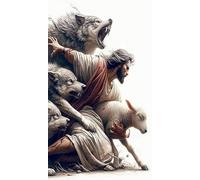 Mireita Póster de Jesús para pared, diseño de Jesús, protege a un cordero de lobos, para decoración de habitación de iglesia, arte cristiano, lienzo para decoración del hogar, sala de estar,