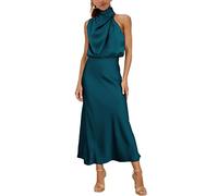 MIRGLER Vestido largo de satén elástico de cintura alta para mujer, para invitadas de boda, fiesta, cóctel, elegante y formal, azul eléctrico, talla XL