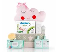 Mirifarma Canastilla Bebé Recién Nacido Nube | Cesta Bebé Regalo | Regalo Bebé Recién Nacido | Canastilla con Peluche Nube, Gel Champú, Loción, Colonia, Esponja, Toallitas y Pañales