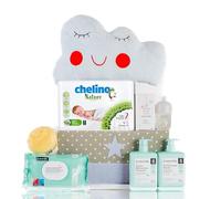 Mirifarma Canastilla Bebé Recién Nacido Nube | Cesta Bebé Regalo | Regalo Bebé Recién Nacido | Canastilla con Peluche Nube, Gel Champú, Loción, Colonia, Esponja, Toallitas y Pañales