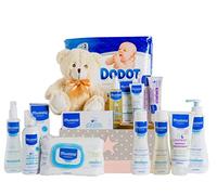 Mirifarma Canastilla Bebé Super Pack | Cesta Regalo Bebé y Recien Nacido | Higiene y Baño con Peluche Osito Beige, Gel, Champú, Colonia, Bálsamo, Aceite Masaje, Toallitas y Pañales (Rosa)