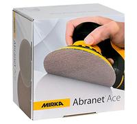 Mirka Abranet Ace discos de lija de red Ø 150mm Velcro / grano P180 / 50 uds / Para todas las lijadoras rotorbitales de 150mm / Semi-cerámica / Para lijar superficies duras, madera, metal