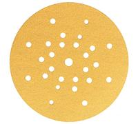Mirka Gold Papel de lija Ø 225mm cierre adhesivo 27 agujeros/grano P180 / 25 discos/Para lijadora de pared y techo/Para lijar yeso, masilla, aglomerado, madera, laca