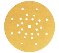 Mirka Gold Papel de lija Ø 225mm Velcro 27 agujeros / grano P100, 25 discos / Para lijadora de pared y techo / Para lijar yeso, masilla, aglomerado, madera, laca